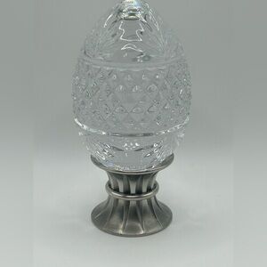 AVON NOS VTG '1993' MAJESTIC 24% FULL CRYSTAL EGG w/ PEWTER STAND